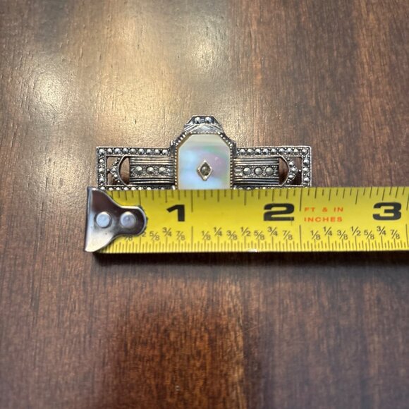 Vintage Art Deco Revival Mother of Pearl and Faux Marcasite Bar Brooch - Picture 6 of 7